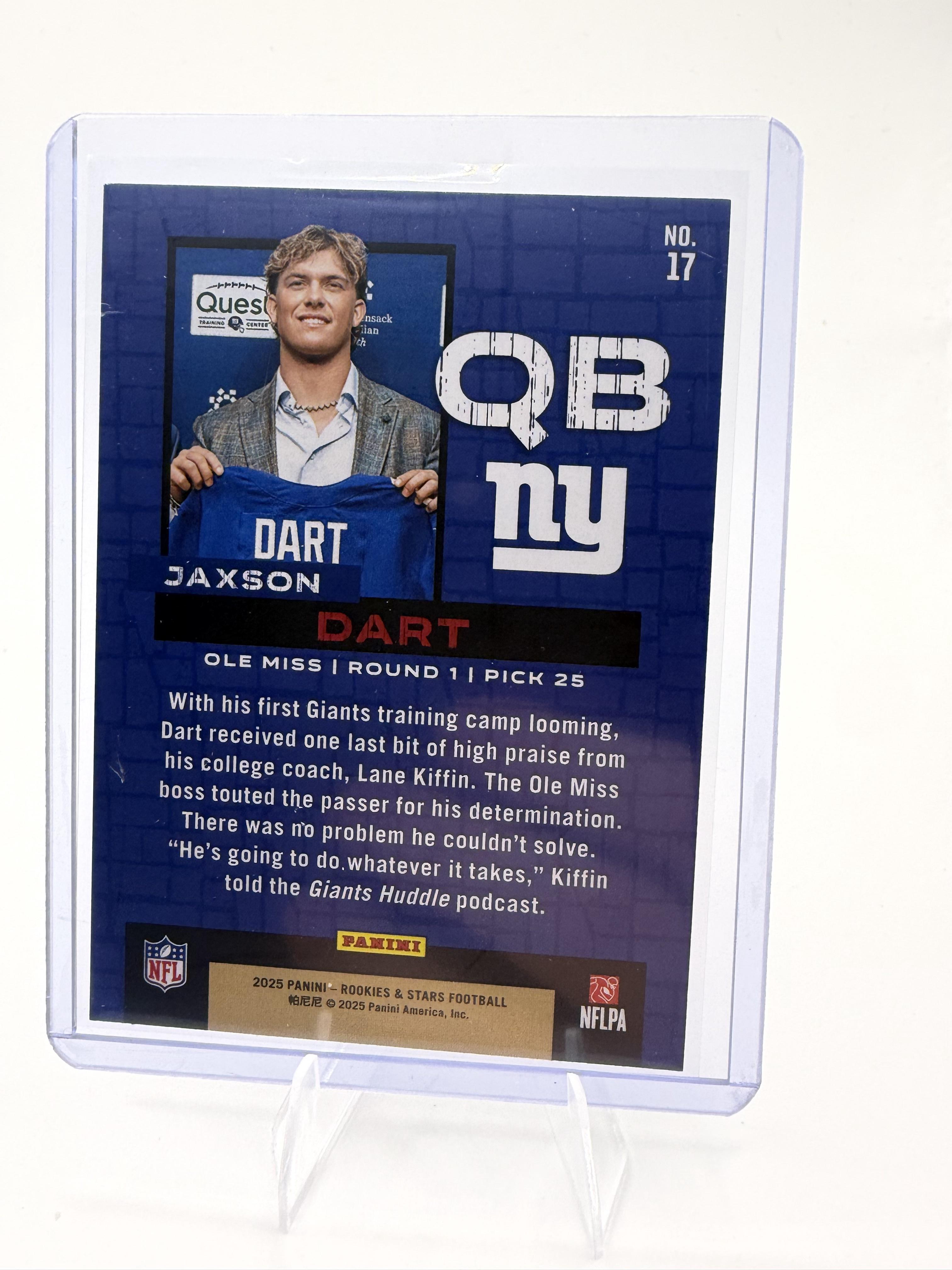 2025 Panini Rookies & Stars Jaxson Dart Card Draft Class New York Giants #17