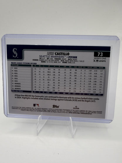 2025 Topps Luis Castillo Card Topps Foil Pattern Seattle Mariners #73