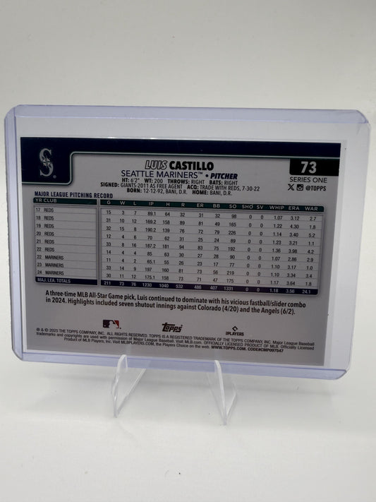 2025 Topps Luis Castillo Card Topps Foil Pattern Seattle Mariners #73