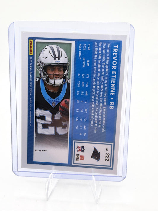 2025 Donruss Optic Trevor Etienne Card Blue Hyper RC Carolina Panthers #222