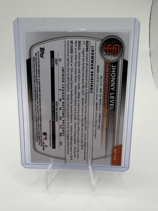 2025 Bowman Jhonny Level Card Prospects San Francisco Giants #BP-147
