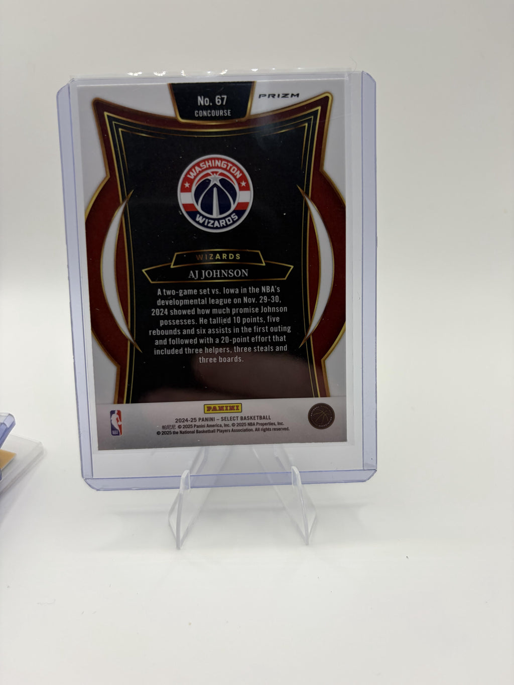 2024-25 Panini Select AJ Johnson Card Red Cracked Ice Prizm RC Washington