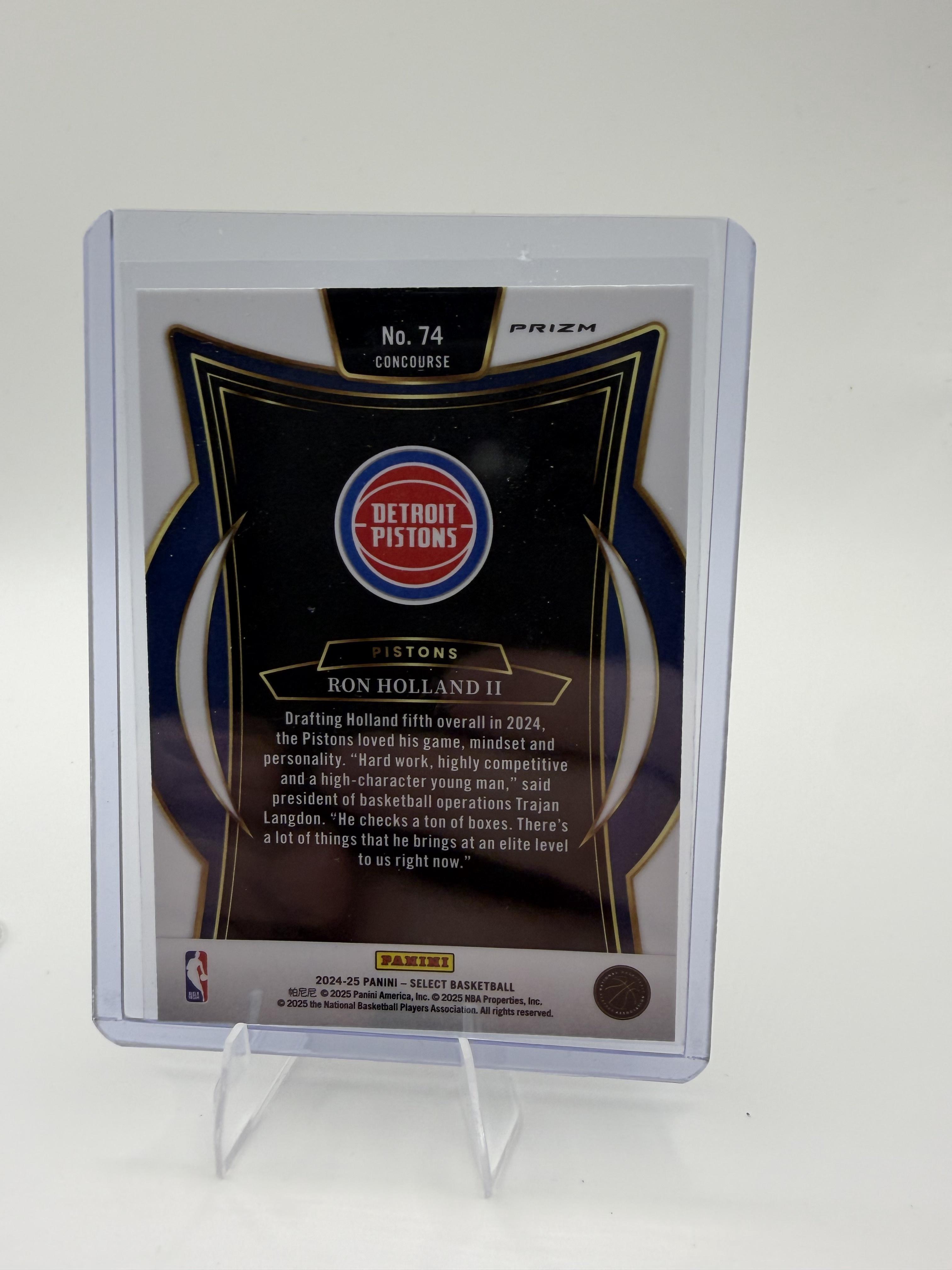2024-25 Panini Select Ron Holland II RC Blue Prizm #74 Concourse Pistons