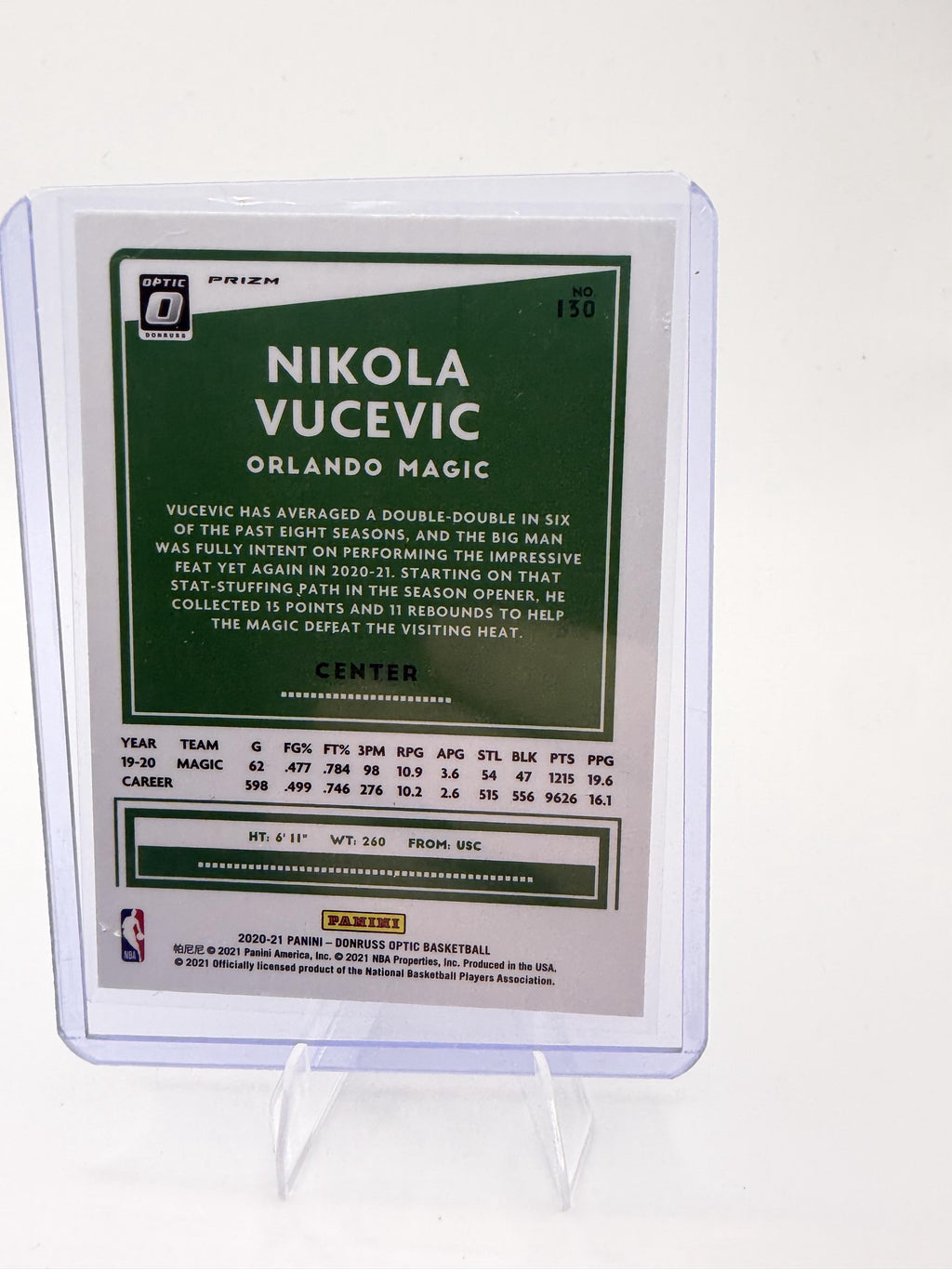 2020-21 Donruss Optic Nikola Vucevic Card Purple Shock Orlando Magic #130