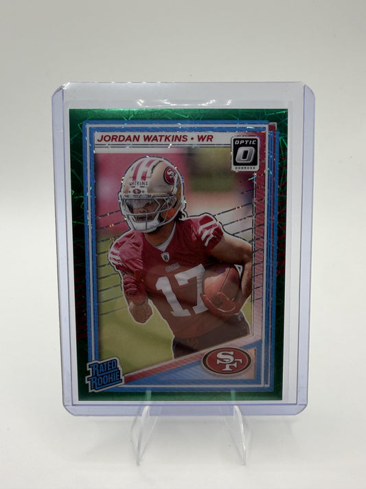 2025 Jordan Watkins Donruss Optic Rated Rookie Green Velocity Laser Prizm 49ers