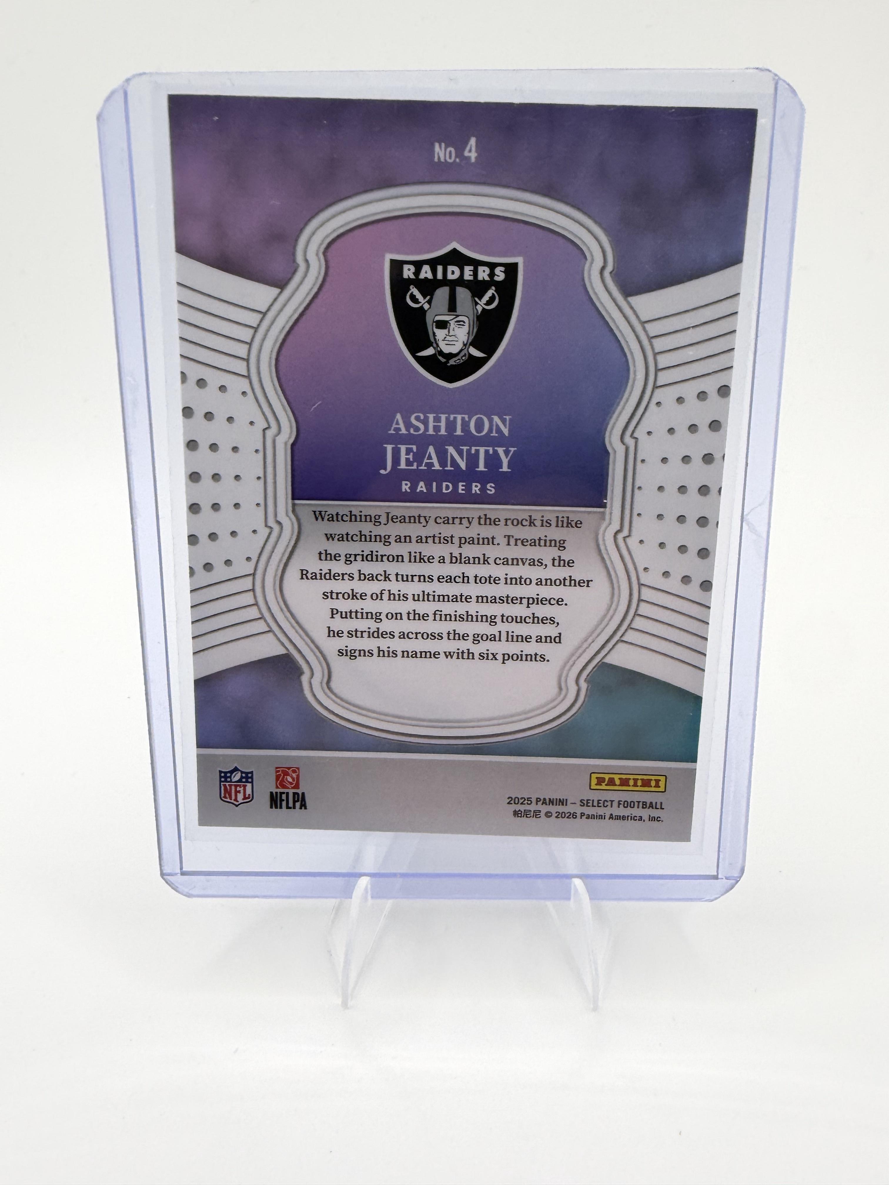 2025 Panini Select Ashton Jeanty Card Select Certified Rookies RC  Raiders #4