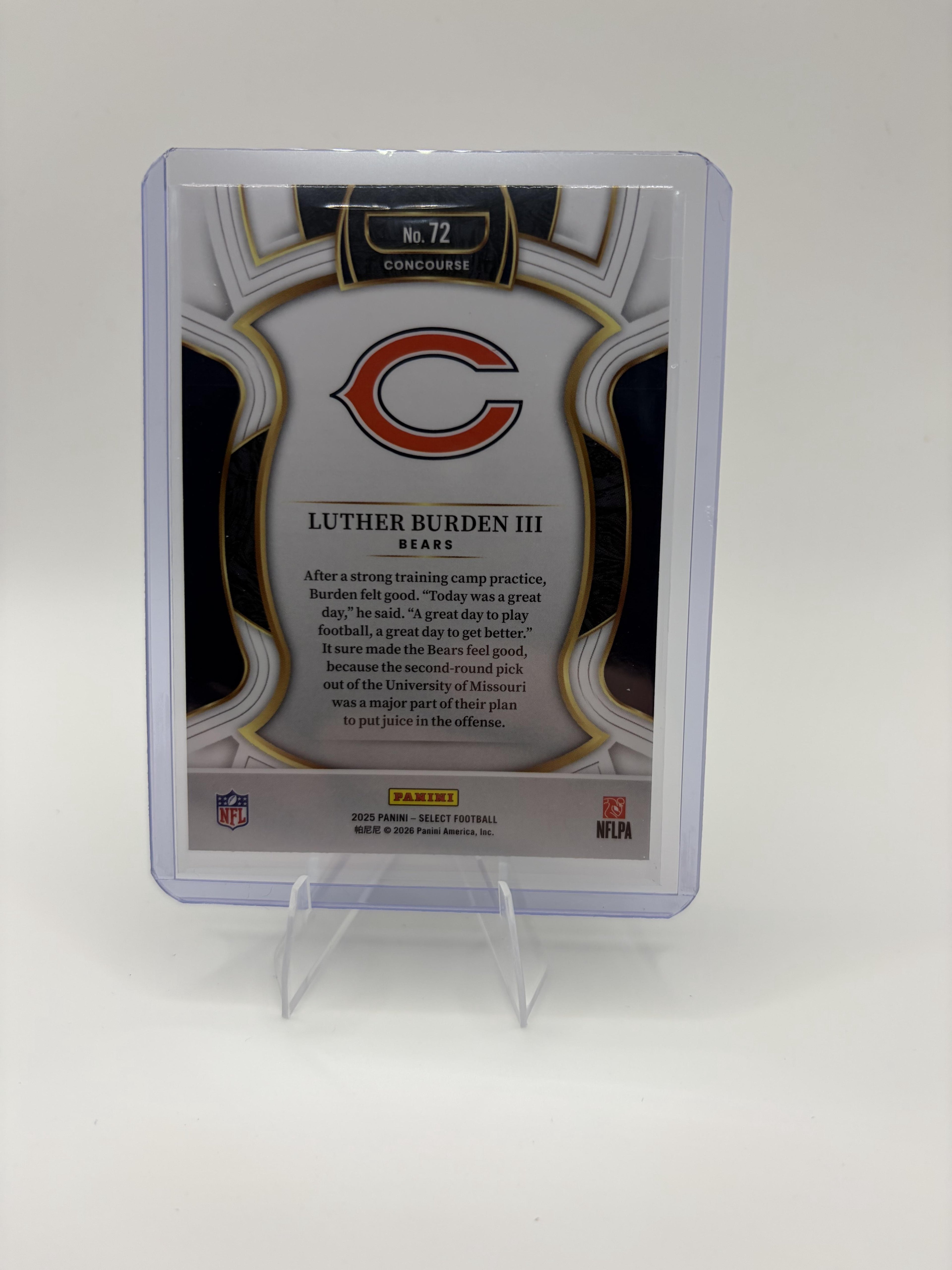 2025 Panini Select Luther Burden III Card RC Chicago Bears #72