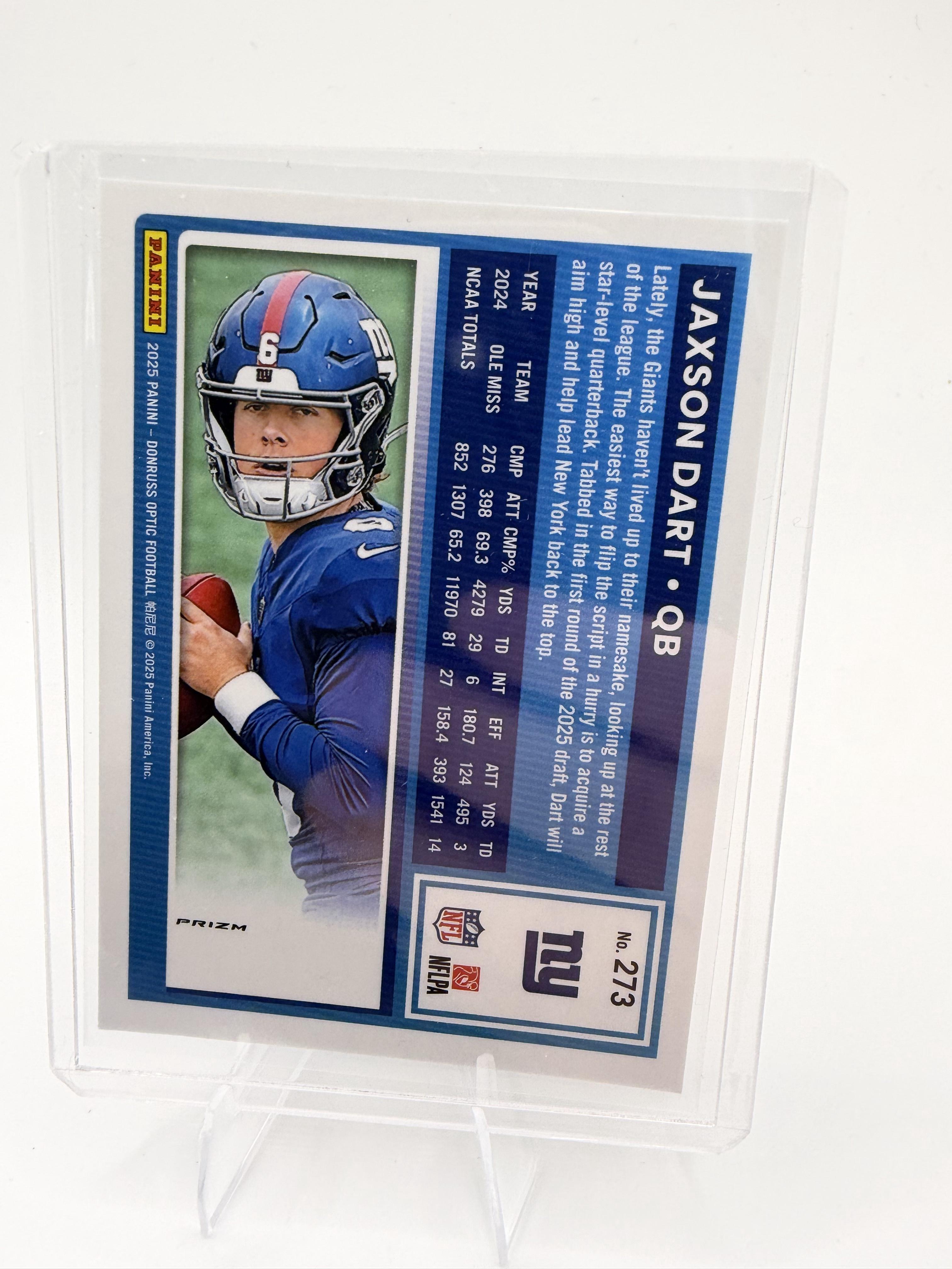 2025 Donruss Optic Jaxson Dart Card Red Hyper RC New York Giants #273