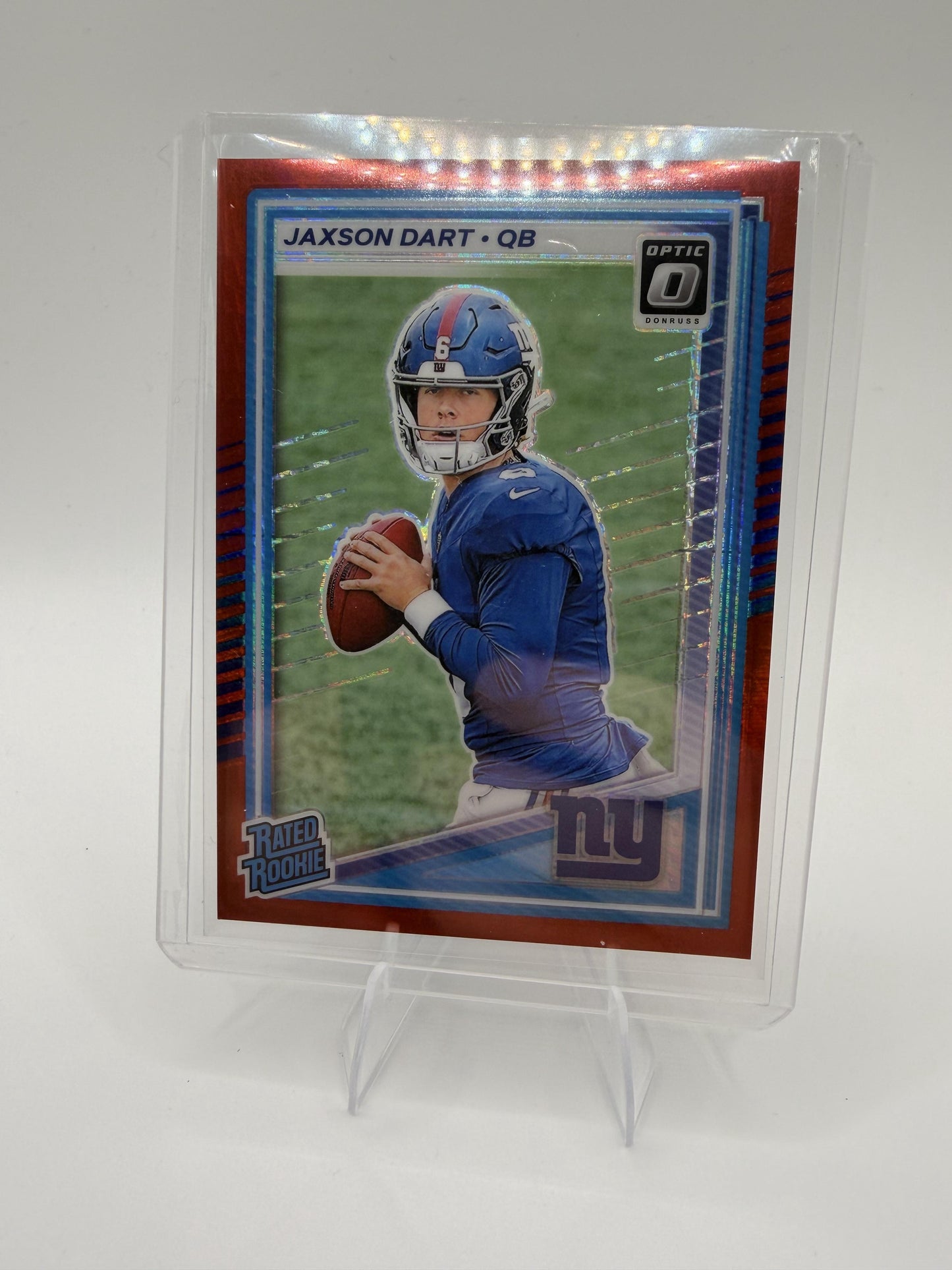 2025 Donruss Optic Jaxson Dart Card Red Hyper RC New York Giants #273