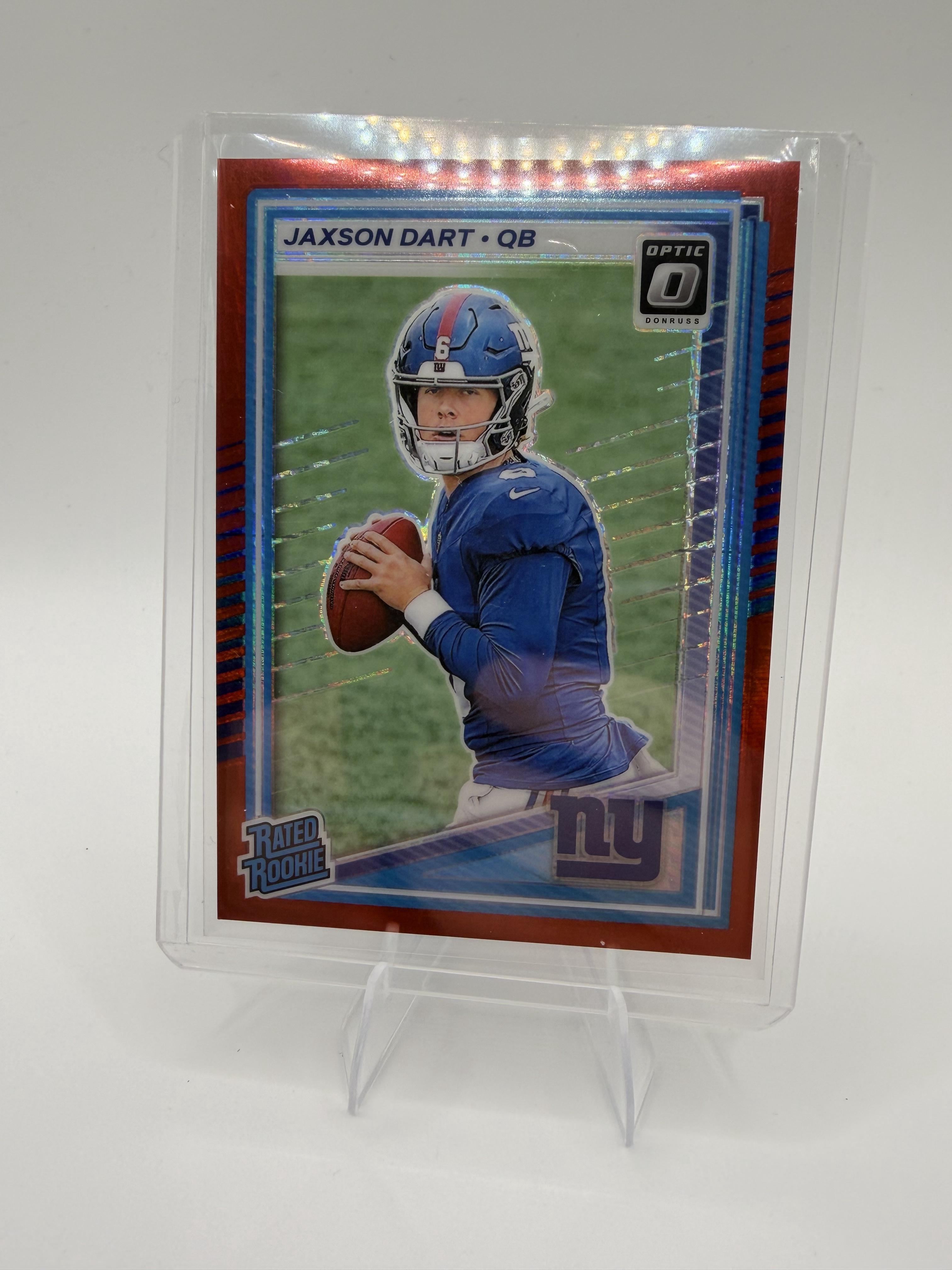2025 Donruss Optic Jaxson Dart Card Red Hyper RC New York Giants #273
