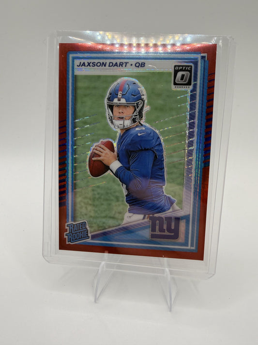 2025 Donruss Optic Jaxson Dart Card Red Hyper RC New York Giants #273