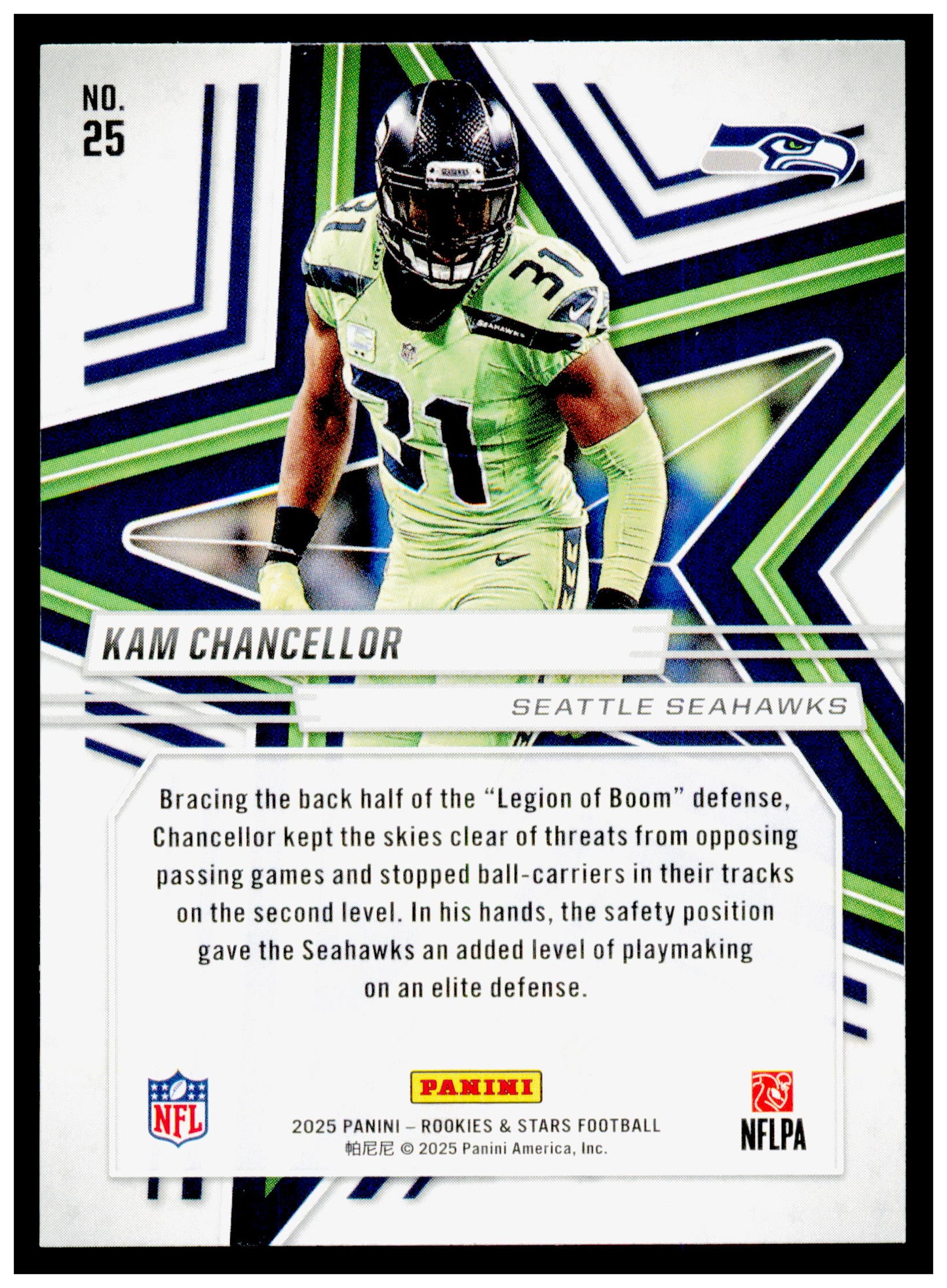2025 Panini Rookies & Stars Kam Chancellor Card Seattle Seahawks #25