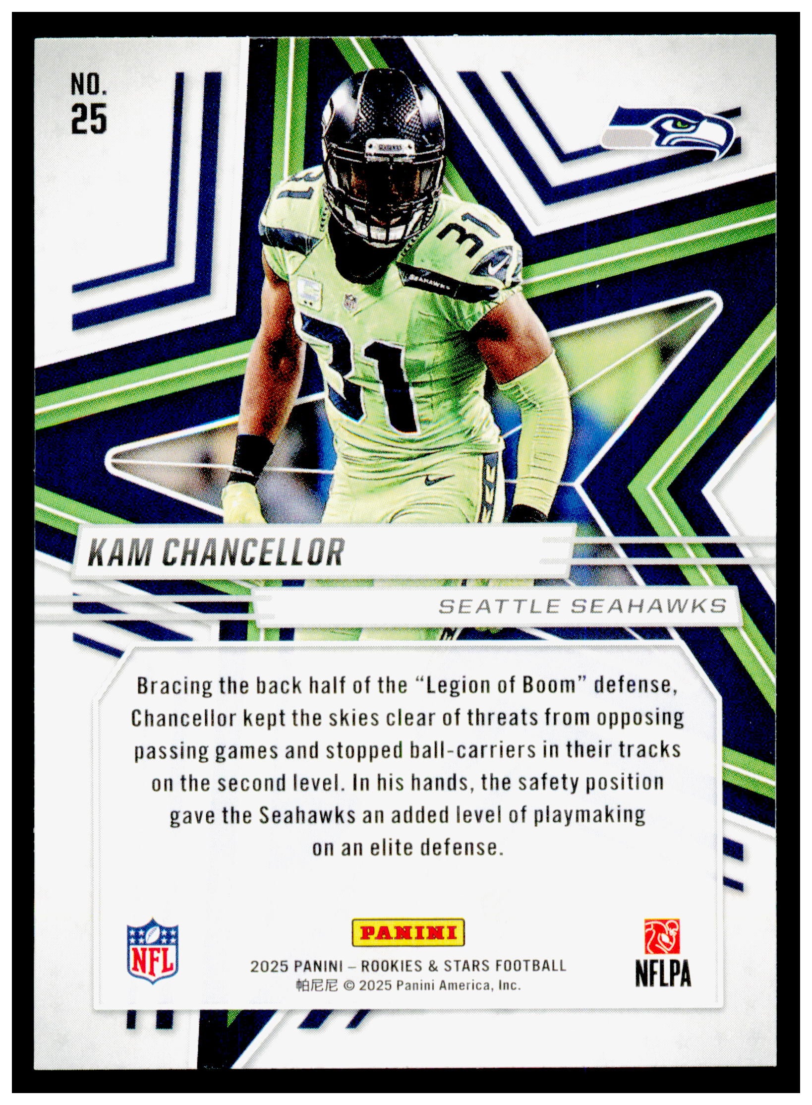 2025 Panini Rookies & Stars Kam Chancellor Card Seattle Seahawks #25