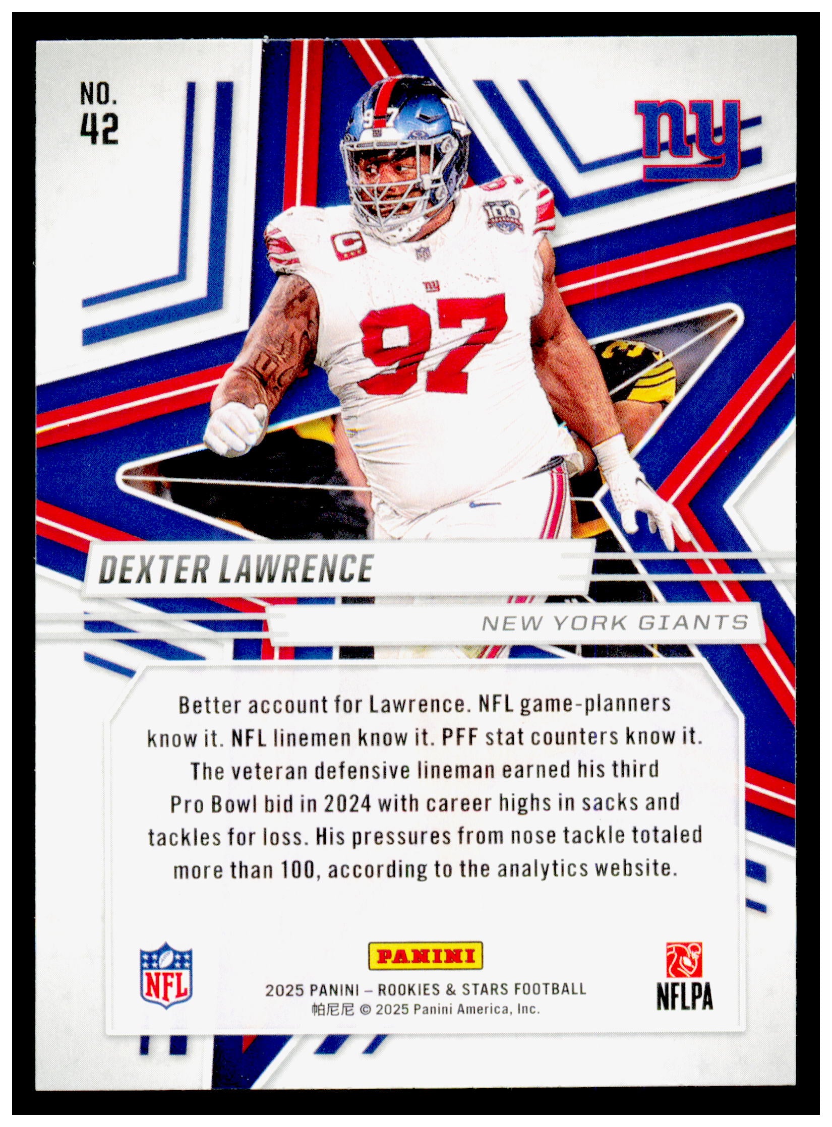 2025 Panini Rookies & Stars Dexter Lawrence Card New York Giants #42