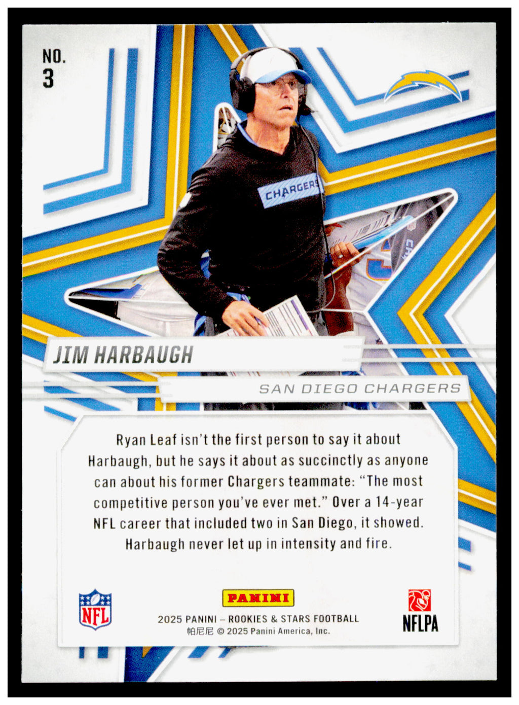 2025 Panini Rookies & Stars Jim Harbaugh Card San Diego Chargers #3