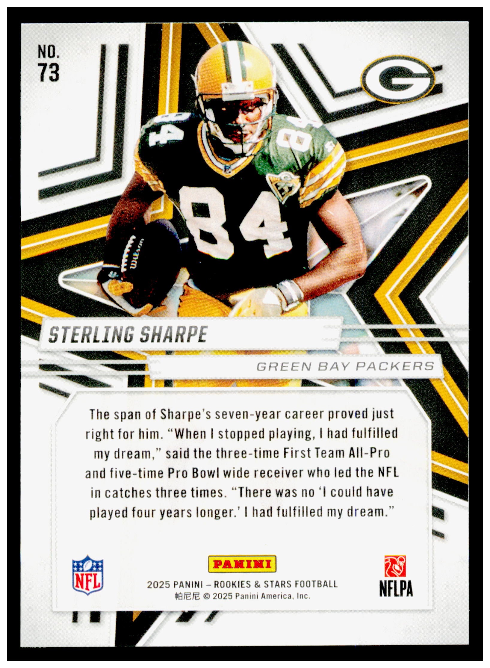 2025 Panini Rookies & Stars Sterling Sharpe Card Green Bay Packers #73
