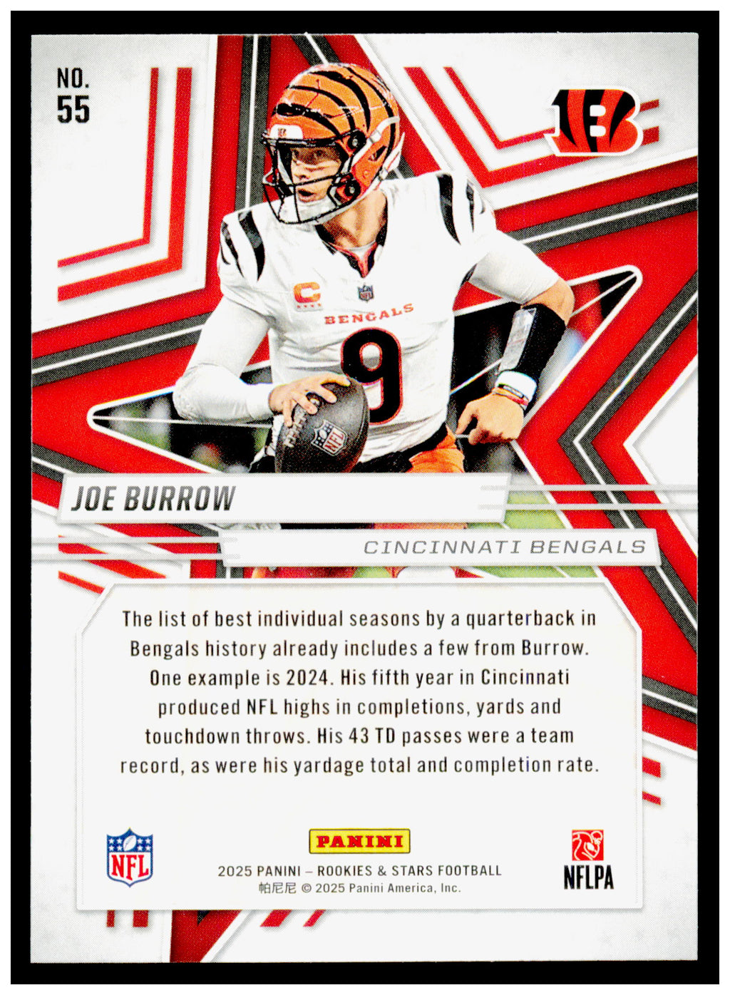 2025 Panini Rookies & Stars Joe Burrow Card Cincinnati Bengals #55