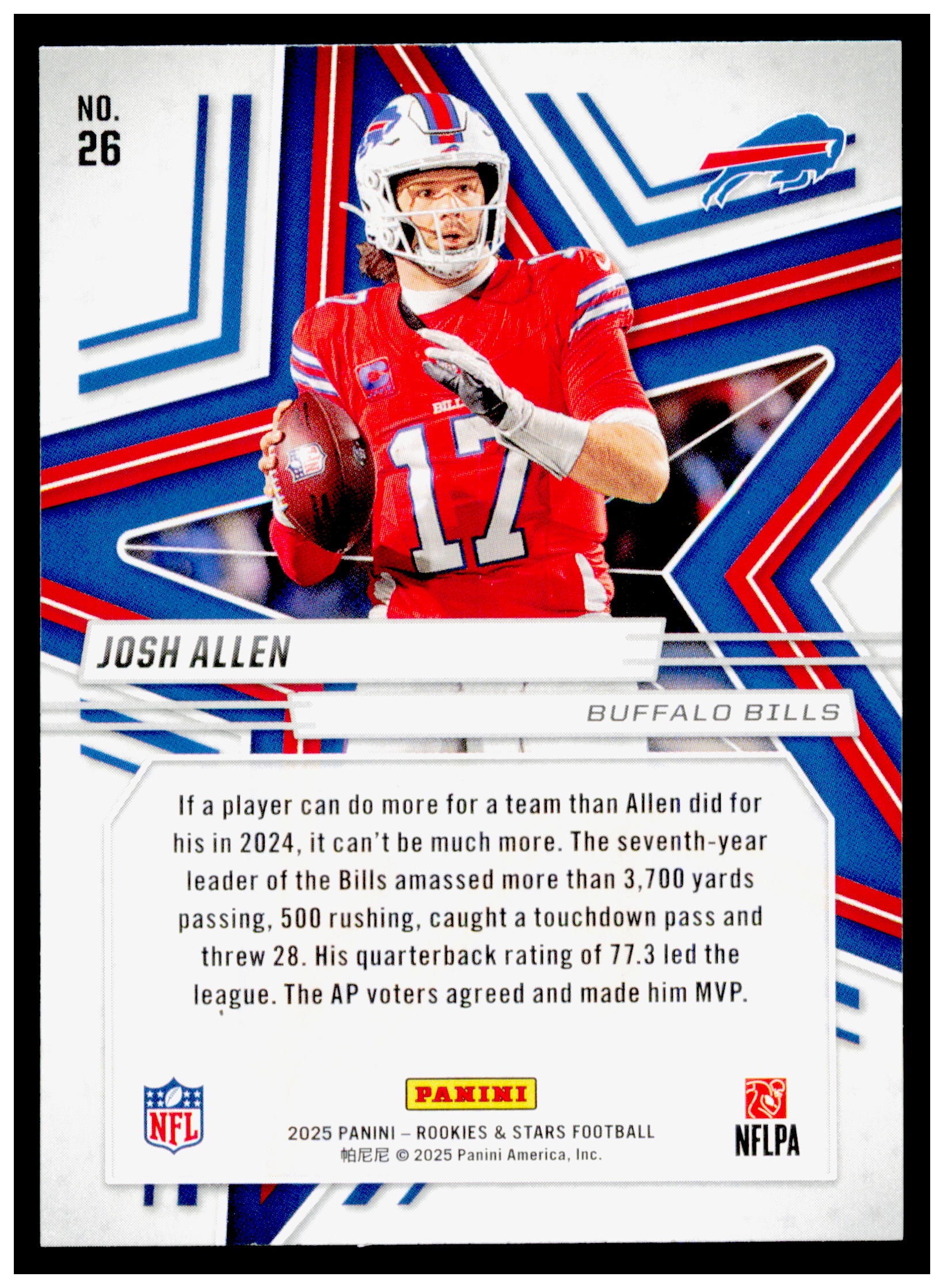 2025 Panini Rookies & Stars Josh Allen Card Buffalo Bills #26