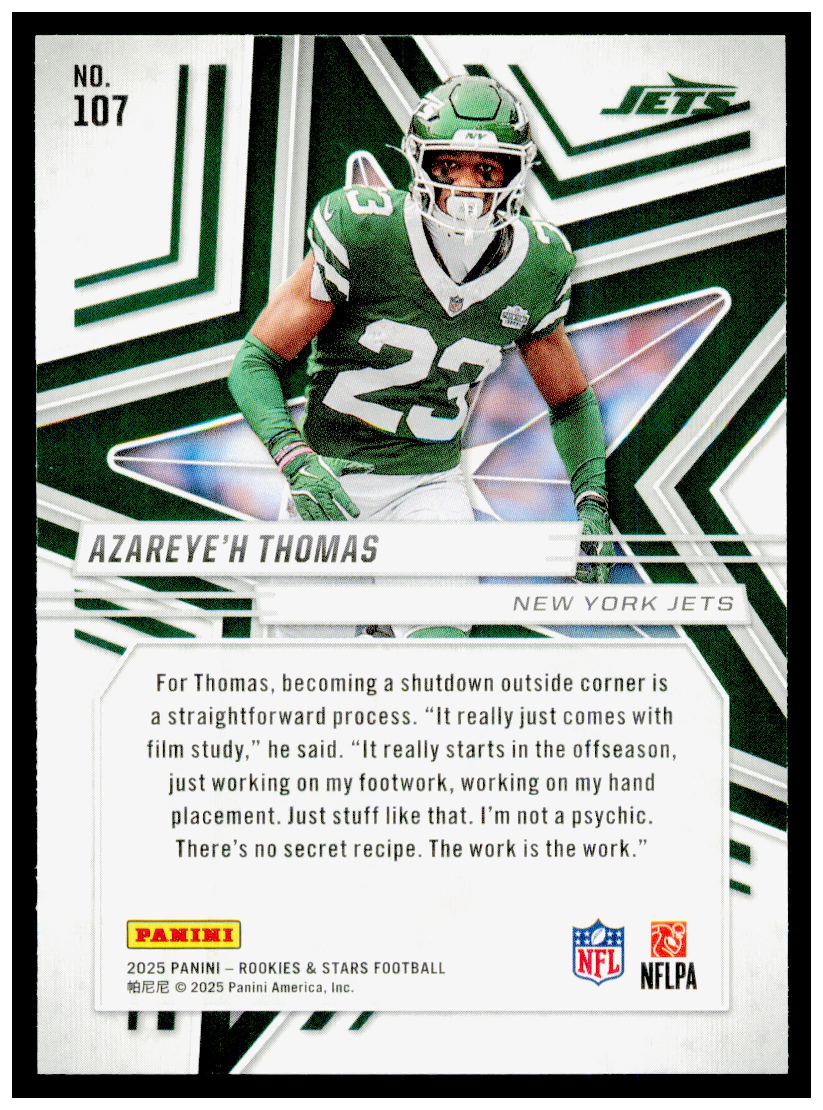 2025 Panini Rookies & Stars Azareye'h Thomas Card RC New York Jets #107