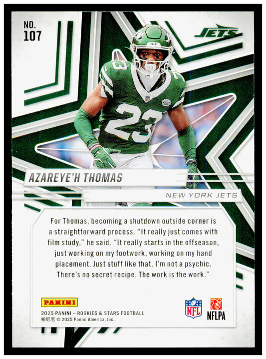 2025 Panini Rookies & Stars Azareye'h Thomas Card RC New York Jets #107