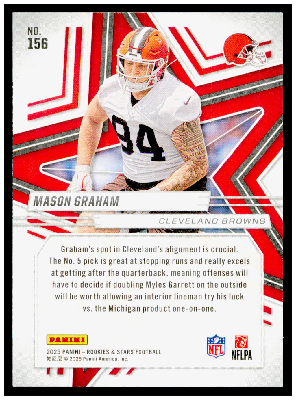 2025 Panini Rookies & Stars Mason Graham Card RC Cleveland Browns #156