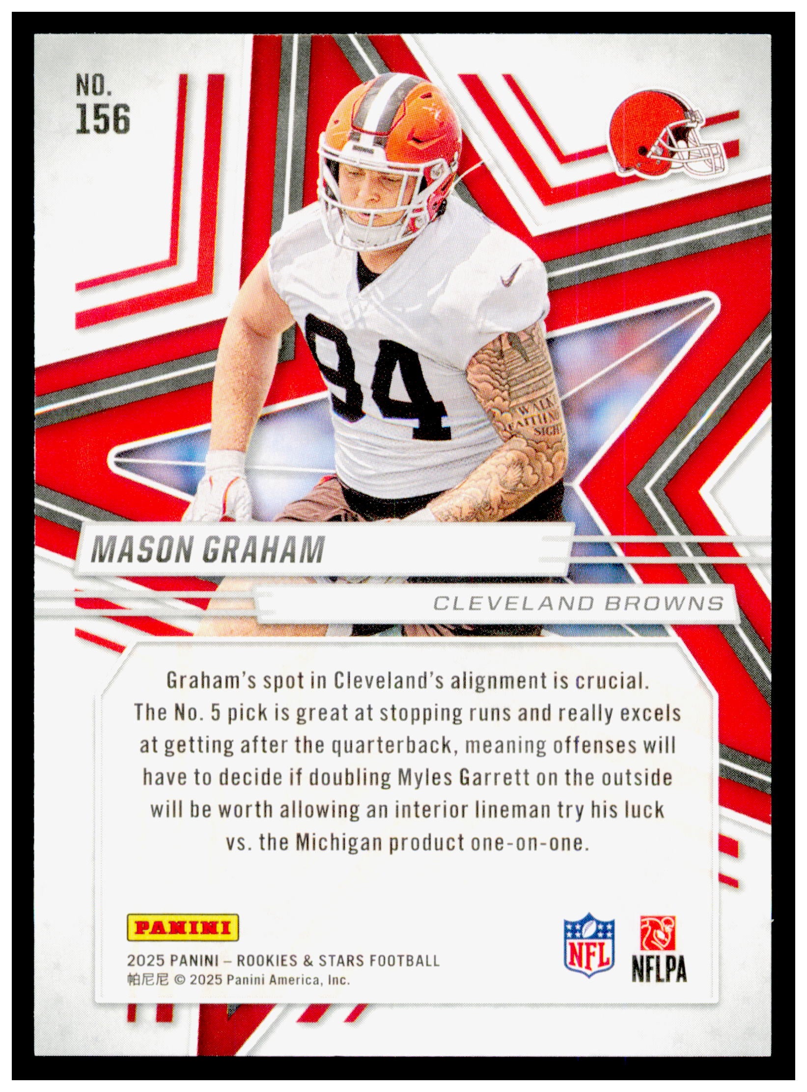 2025 Panini Rookies & Stars Mason Graham Card RC Cleveland Browns #156