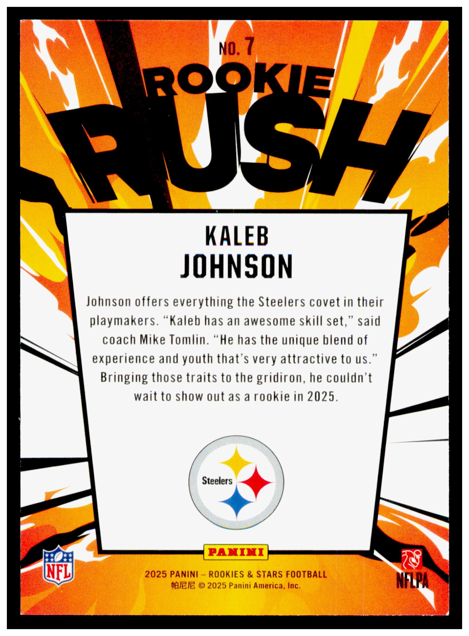 2025 Panini Rookies & Stars Kaleb Johnson Card Rookie Rush  Steelers #7