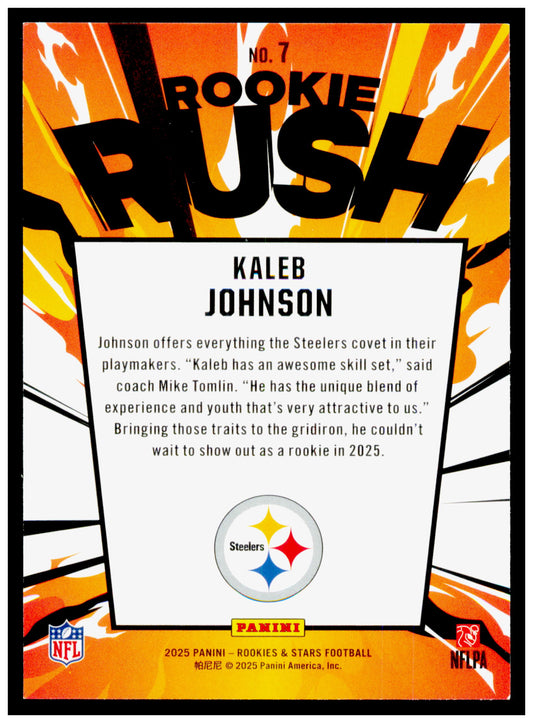 2025 Panini Rookies & Stars Kaleb Johnson Card Rookie Rush  Steelers #7