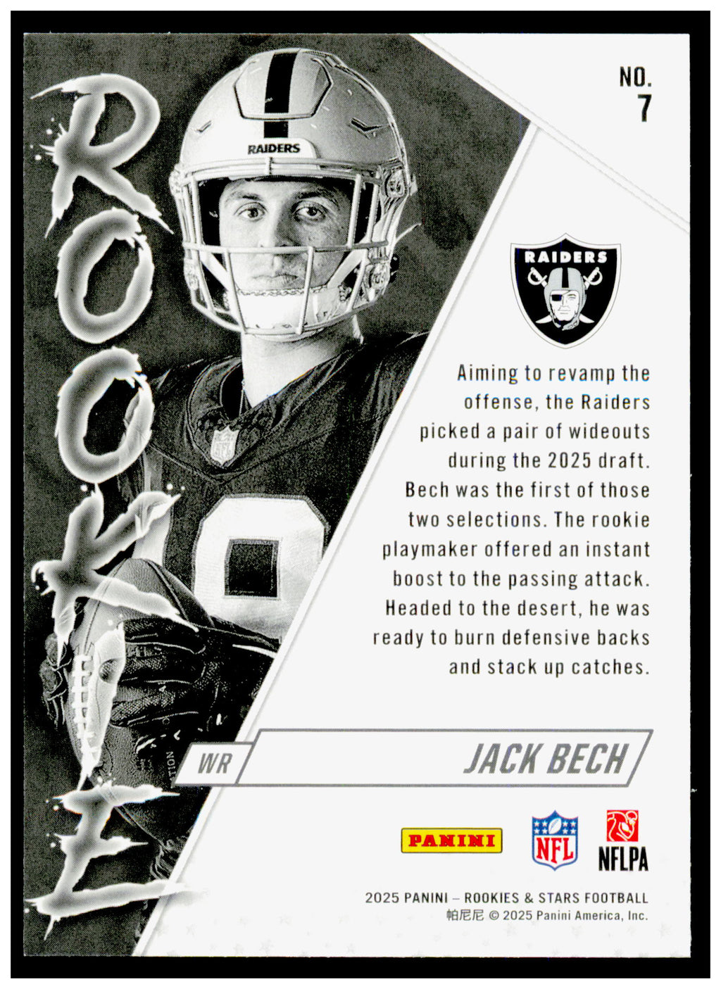 2025 Panini Rookies & Stars Jack Bech Card Rookie Exclusive Las Vegas Raiders #7
