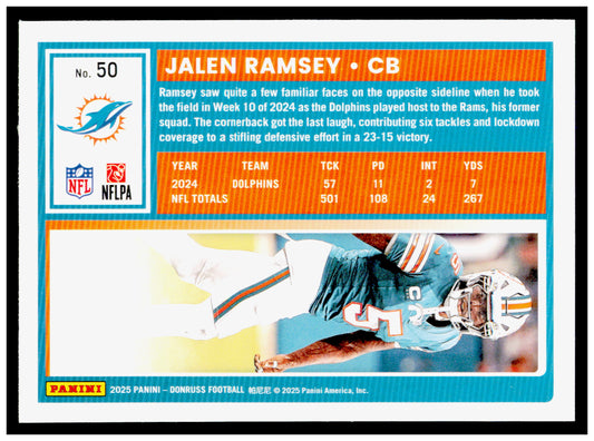 2025 Donruss Jalen Ramsey Card Miami Dolphins #50