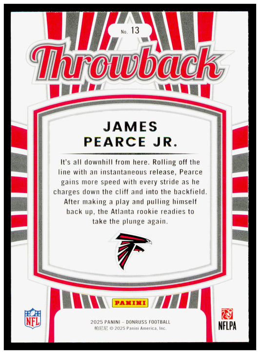 2025 Donruss James Pearce Jr. Card Rated Rookies Throwback Atlanta Falcons #13