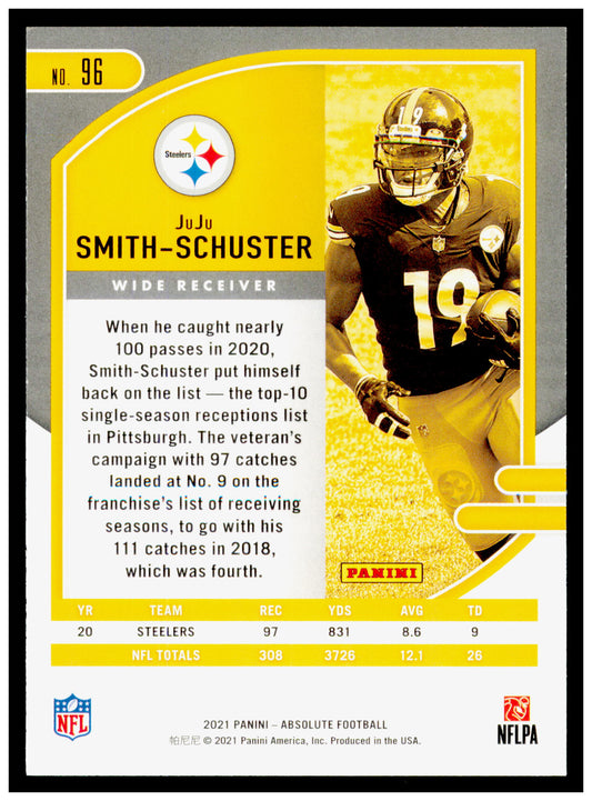 2021 Panini Absolute - Green JuJu Smith-Schuster Card Pittsburgh Steelers #96