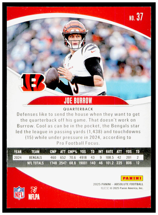 2025 Panini Absolute Joe Burrow Card Orange Cincinnati Bengals #37