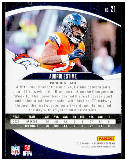 2025 Panini Absolute Audric Estime Card Retail Denver Broncos #21