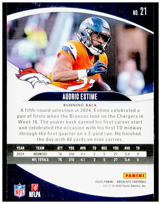2025 Panini Absolute Audric Estime Card Retail Denver Broncos #21