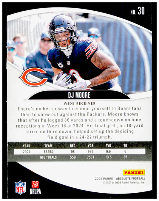 2025 Panini Absolute DJ Moore Card Blue Chicago Bears #30