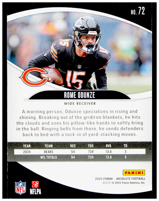 2025 Panini Absolute Rome Odunze Card Red Chicago Bears #72