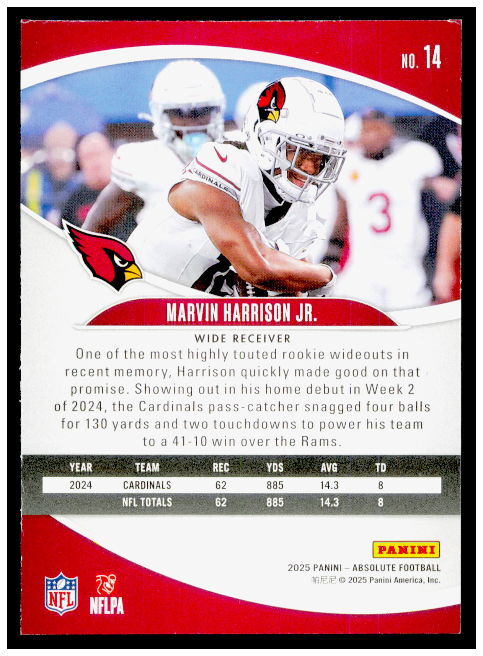2025 Panini Absolute Marvin Harrison Jr. Card Retail Arizona Cardinals #14