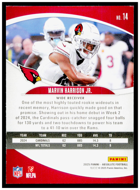2025 Panini Absolute Marvin Harrison Jr. Card Retail Arizona Cardinals #14