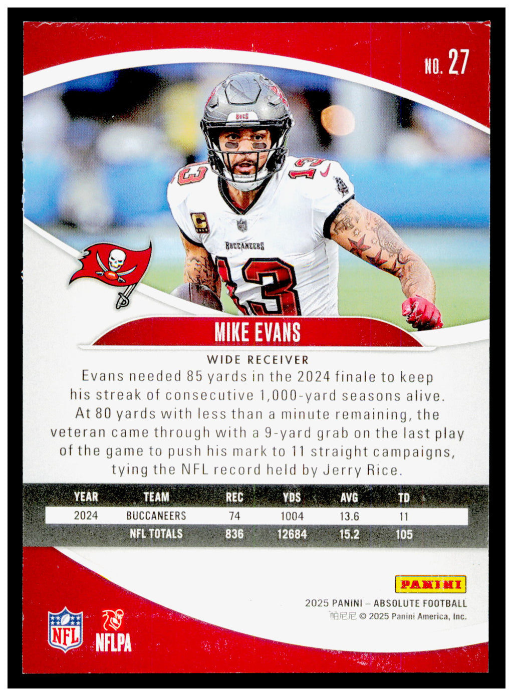 2025 Panini Absolute Mike Evans Card Blue Tampa Bay Buccaneers #27