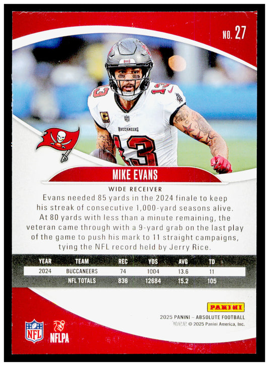 2025 Panini Absolute Mike Evans Card Blue Tampa Bay Buccaneers #27