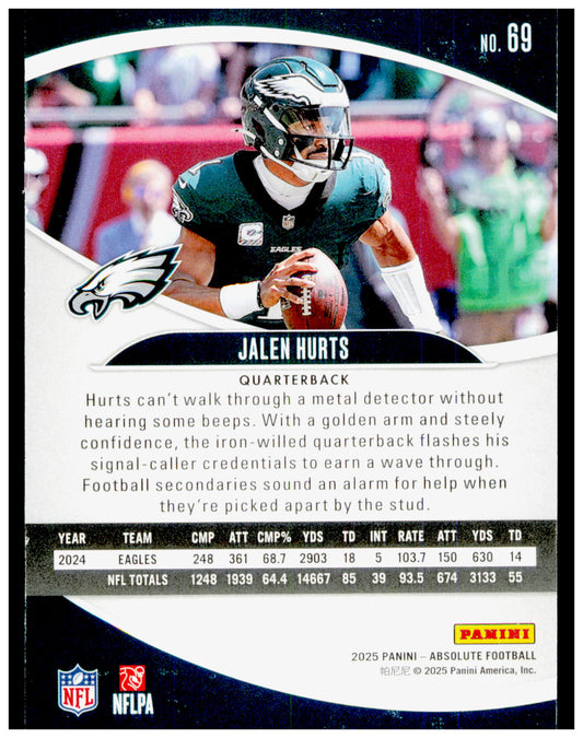 2025 Panini Absolute Jalen Hurts Card Retail Philadelphia Eagles #69