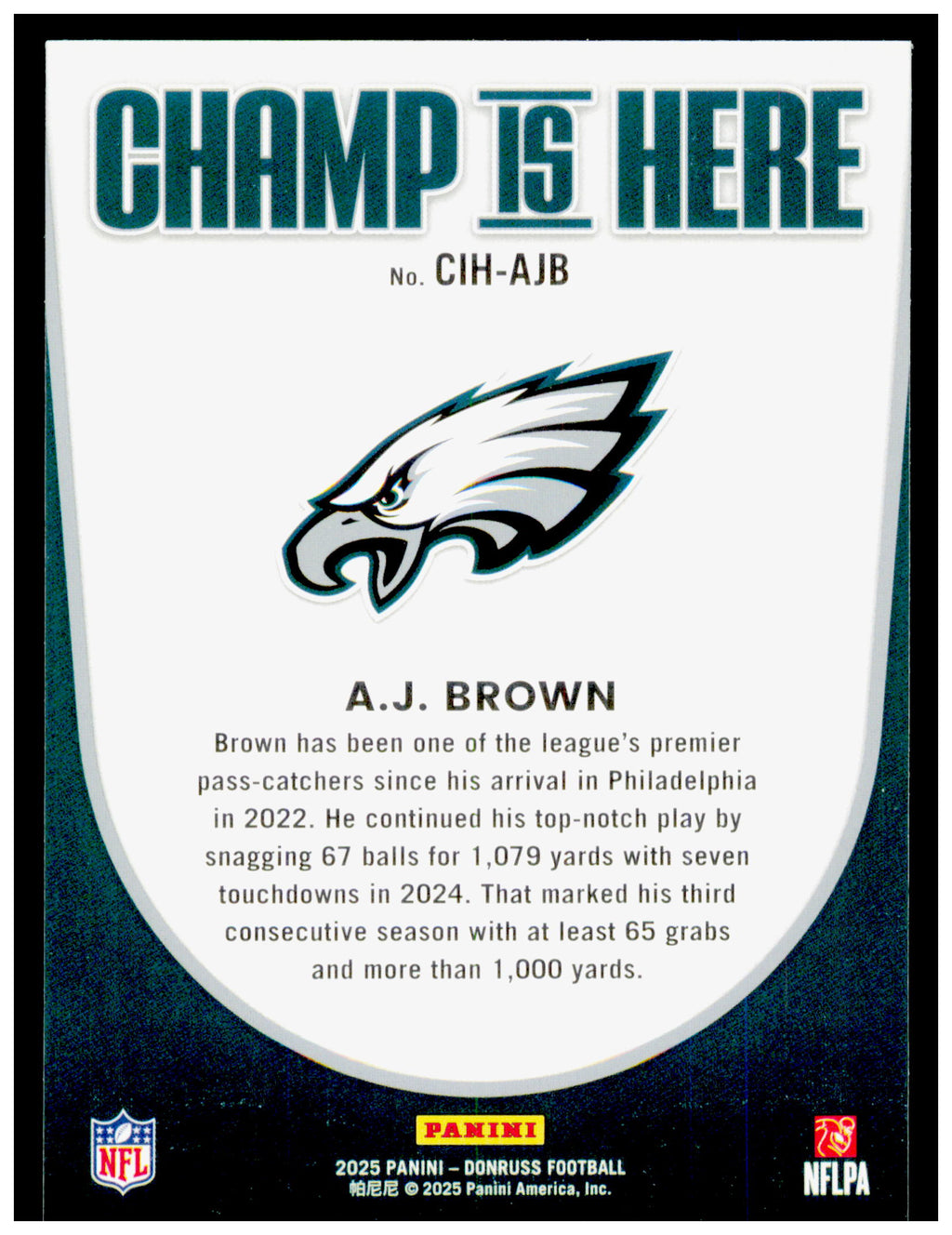 2025 Donruss A.J. Brown Card Champ is Here Philadelphia Eagles #CIH-AJB