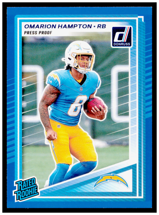 2025 Donruss Omarion Hampton Card Press Proofs Blue RC Los Angeles Chargers #303