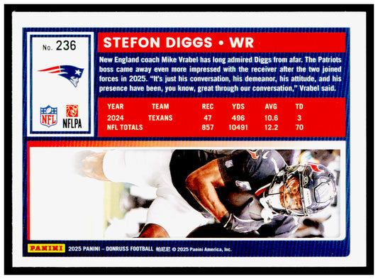 2025 Donruss Stefon Diggs Card New England Patriots #236