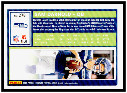 2025 Donruss Sam Darnold Card Seattle Seahawks #278