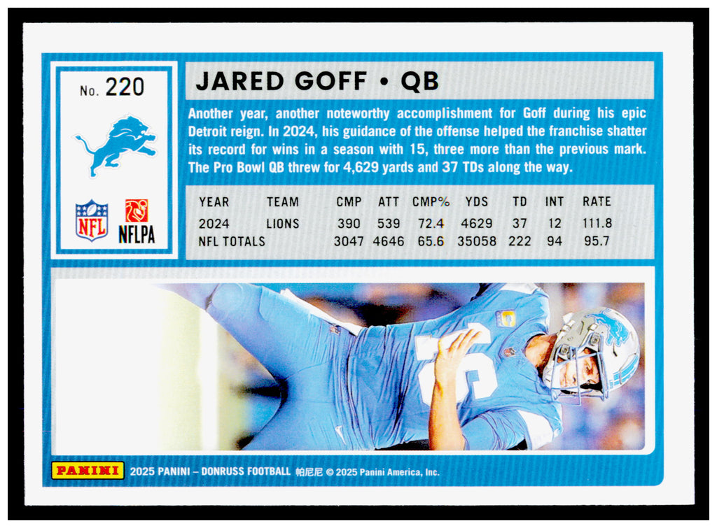 2025 Donruss Jared Goff Card Detroit Lions #220