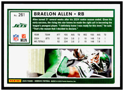 2025 Donruss Braelon Allen Card New York Jets #261