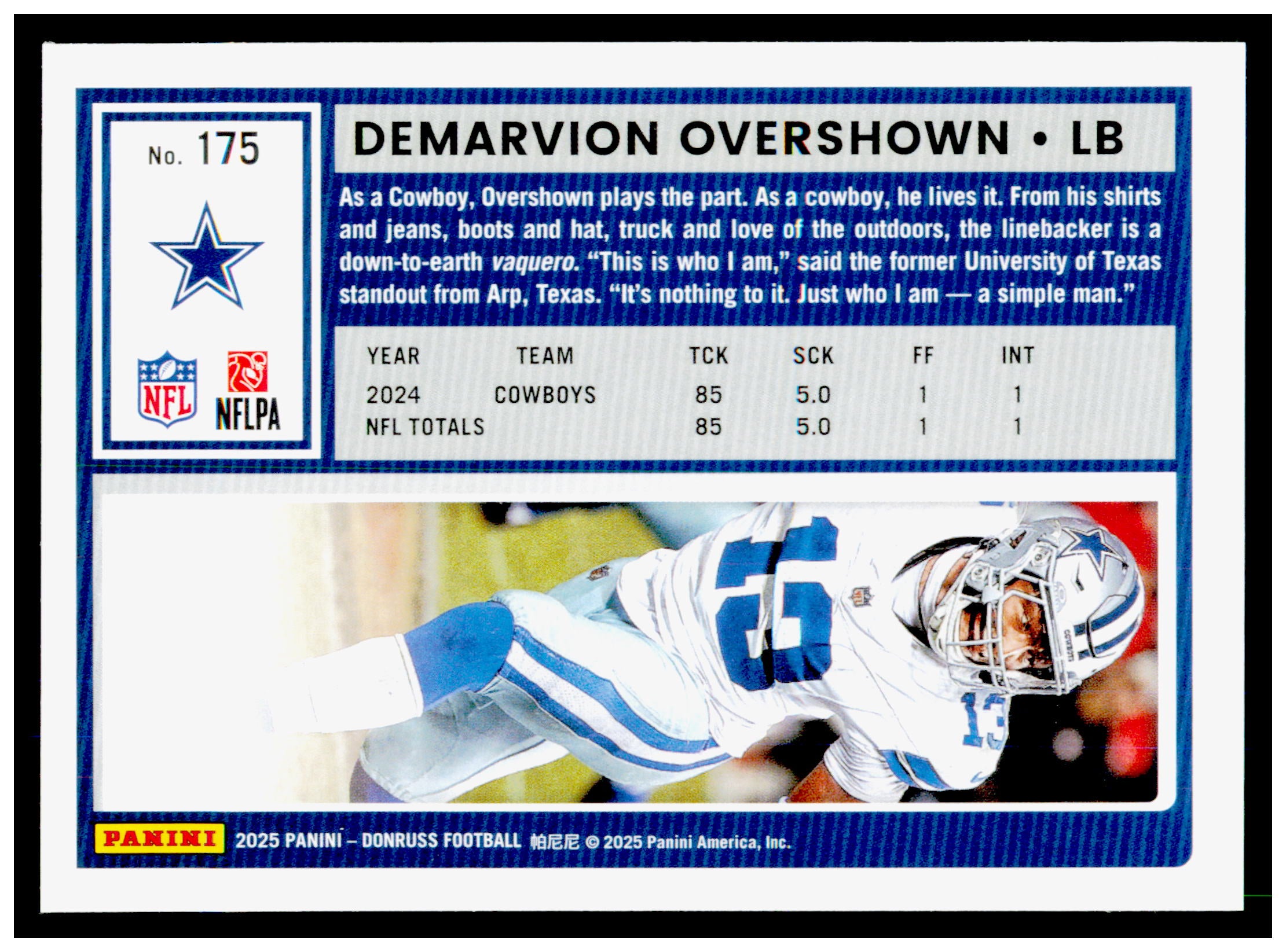 2025 Donruss Demarvion Overshown Card Dallas Cowboys #175