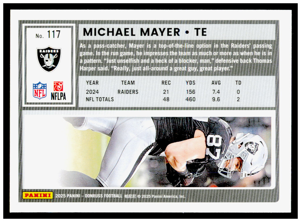 2025 Donruss Michael Mayer Card Las Vegas Raiders #117